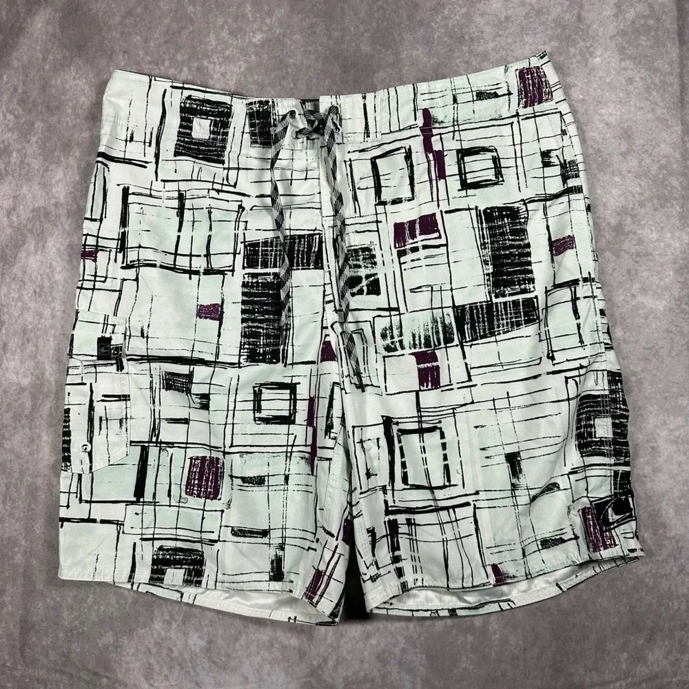 O'Neill Mens Board Shorts 38 Geometric Abstract Print Black Purple Swim Trunks
